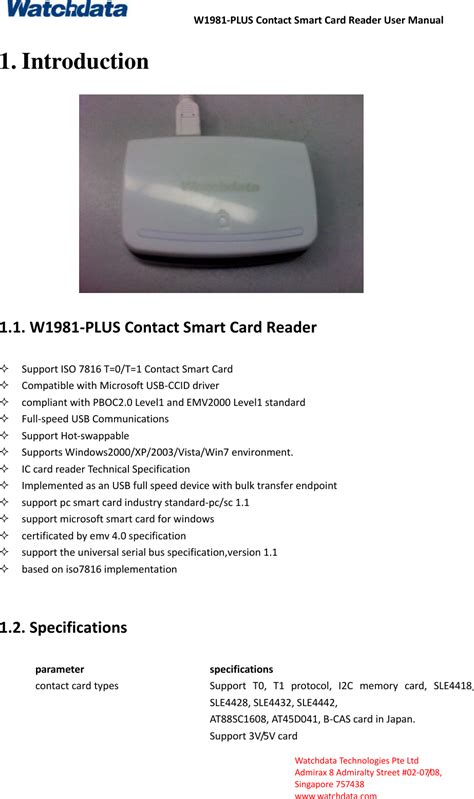 watchdata smart card reader w1981|Watchdata Technologies Contact Smart Card Reader : User's .